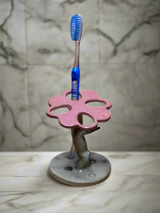 "Florita" - Soporte Artesanal de Cepillos de Dientes con Diseño Floral [Rosa]