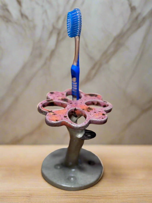 "Florita" - Soporte Artesanal de Cepillos de Dientes con Diseño Floral [Moteado]